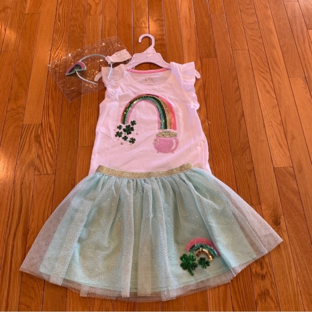 New Maggie & Zoe St Patricks Day Girls 7/8 Sequin Tutu & Top Outfit - Picture 3 of 7